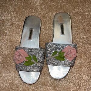 Miu Miu glitter rose slides